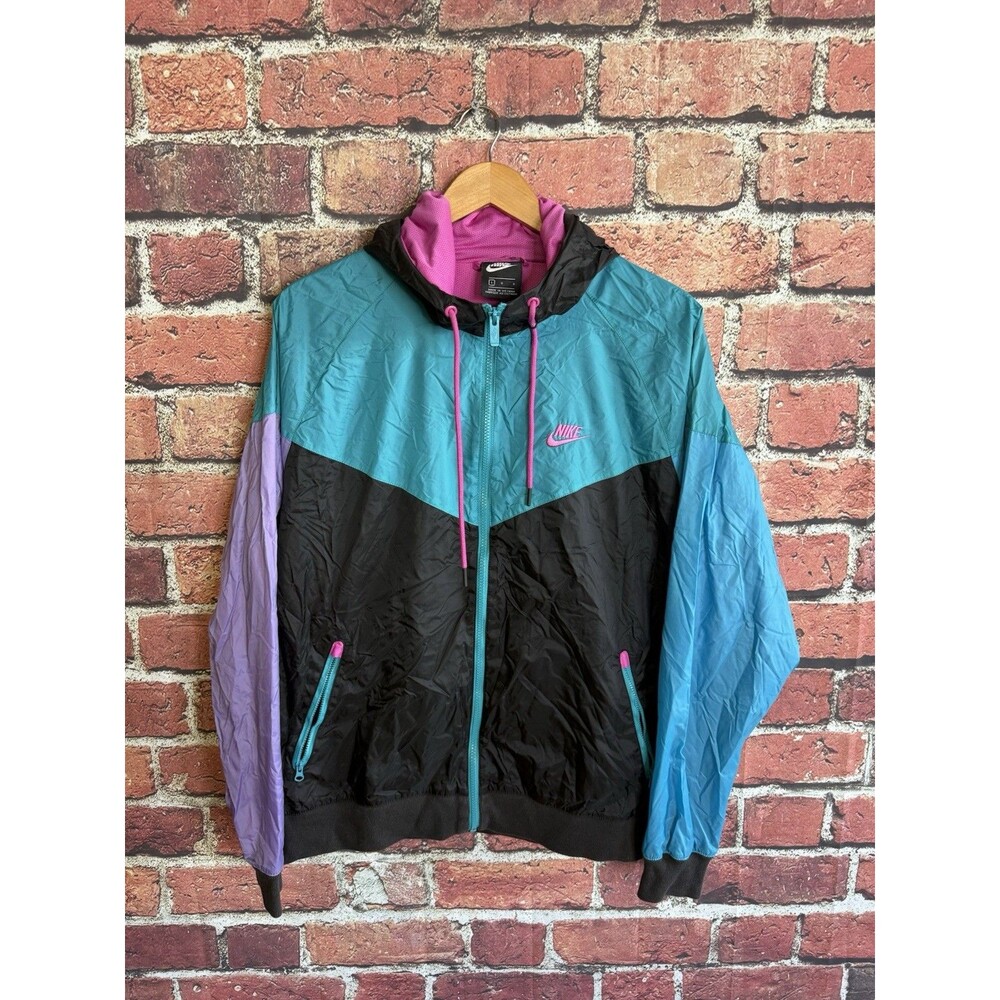 Nike Sportswear Windrunner Hooded Jacket Colorblock Teal Pink AR2191-012 L Retro
